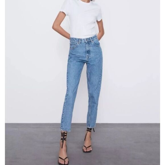 ZARA TRF Mom Fit High Rise Ankle Denim Sz 2 - Picture 1 of 5